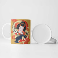 Japanese Geisha Koi Fish Ceramic Mug Cherry Blossoms Yellow Seigaiha Pattern - Wonder Print Shop
