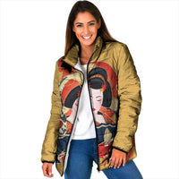 Japanese Geisha Koi Fish Padded Jacket Cherry Blossoms Yellow Seigaiha Pattern - Wonder Print Shop
