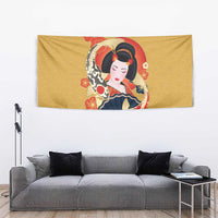 Japanese Geisha Koi Fish Tapestry Cherry Blossoms Yellow Seigaiha Pattern - Wonder Print Shop