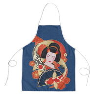 Japanese Geisha Koi Fish Apron Cherry Blossoms Blue Seigaiha Pattern - Wonder Print Shop