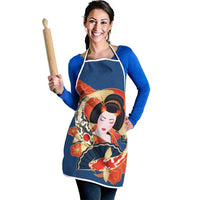 Japanese Geisha Koi Fish Apron Cherry Blossoms Blue Seigaiha Pattern - Wonder Print Shop