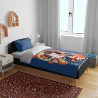 Japanese Geisha Koi Fish Bedding Set Cherry Blossoms Blue Seigaiha Pattern - Wonder Print Shop