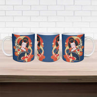 Japanese Geisha Koi Fish Ceramic Mug Cherry Blossoms Blue Seigaiha Pattern - Wonder Print Shop