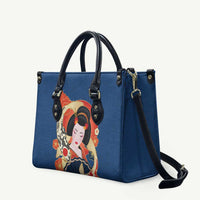 Japanese Geisha Koi Fish Leather Bag Cherry Blossoms Blue Seigaiha Pattern - Wonder Print Shop