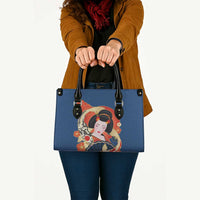 Japanese Geisha Koi Fish Leather Bag Cherry Blossoms Blue Seigaiha Pattern - Wonder Print Shop