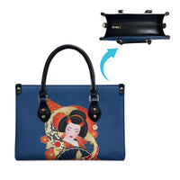Japanese Geisha Koi Fish Leather Bag Cherry Blossoms Blue Seigaiha Pattern - Wonder Print Shop