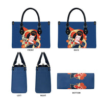 Japanese Geisha Koi Fish Leather Bag Cherry Blossoms Blue Seigaiha Pattern - Wonder Print Shop
