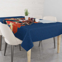 Japanese Geisha Koi Fish Tablecloth Cherry Blossoms Blue Seigaiha Pattern - Wonder Print Shop