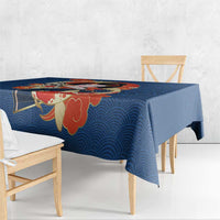 Japanese Geisha Koi Fish Tablecloth Cherry Blossoms Blue Seigaiha Pattern - Wonder Print Shop