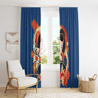 Japanese Geisha Koi Fish Window Curtain Cherry Blossoms Blue Seigaiha Pattern - Wonder Print Shop
