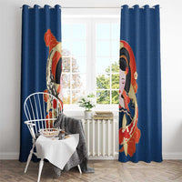 Japanese Geisha Koi Fish Window Curtain Cherry Blossoms Blue Seigaiha Pattern - Wonder Print Shop