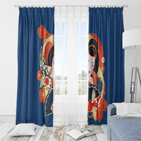 Japanese Geisha Koi Fish Window Curtain Cherry Blossoms Blue Seigaiha Pattern - Wonder Print Shop