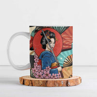 Japanese Geisha Katana Ceramic Mug Japan Sensu Seigaiha Pattern - Wonder Print Shop