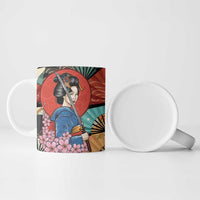 Japanese Geisha Katana Ceramic Mug Japan Sensu Seigaiha Pattern - Wonder Print Shop