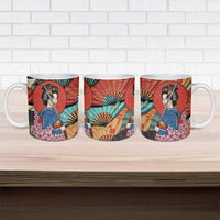 Japanese Geisha Katana Ceramic Mug Japan Sensu Seigaiha Pattern - Wonder Print Shop