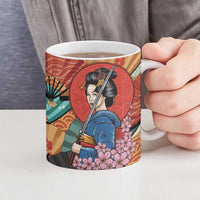 Japanese Geisha Katana Ceramic Mug Japan Sensu Seigaiha Pattern - Wonder Print Shop