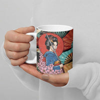 Japanese Geisha Katana Ceramic Mug Japan Sensu Seigaiha Pattern - Wonder Print Shop