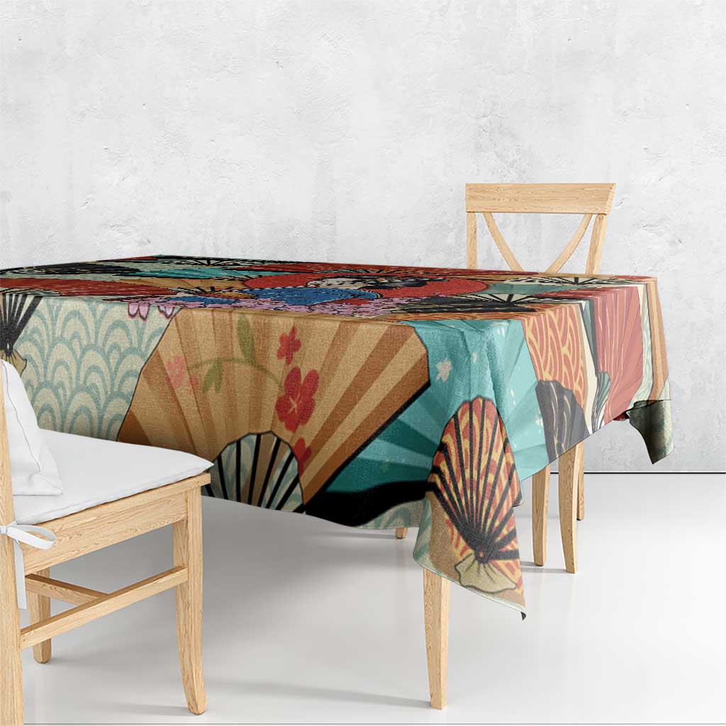 Japanese Geisha Katana Tablecloth Japan Sensu Seigaiha Pattern - Wonder Print Shop