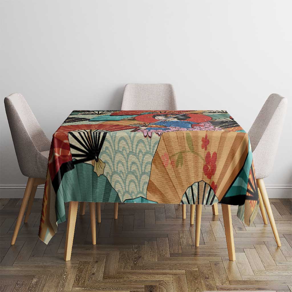 Japanese Geisha Katana Tablecloth Japan Sensu Seigaiha Pattern - Wonder Print Shop