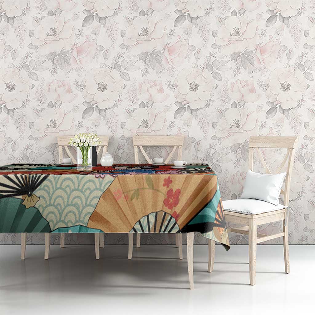 Japanese Geisha Katana Tablecloth Japan Sensu Seigaiha Pattern - Wonder Print Shop