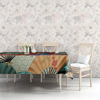 Japanese Geisha Katana Tablecloth Japan Sensu Seigaiha Pattern - Wonder Print Shop