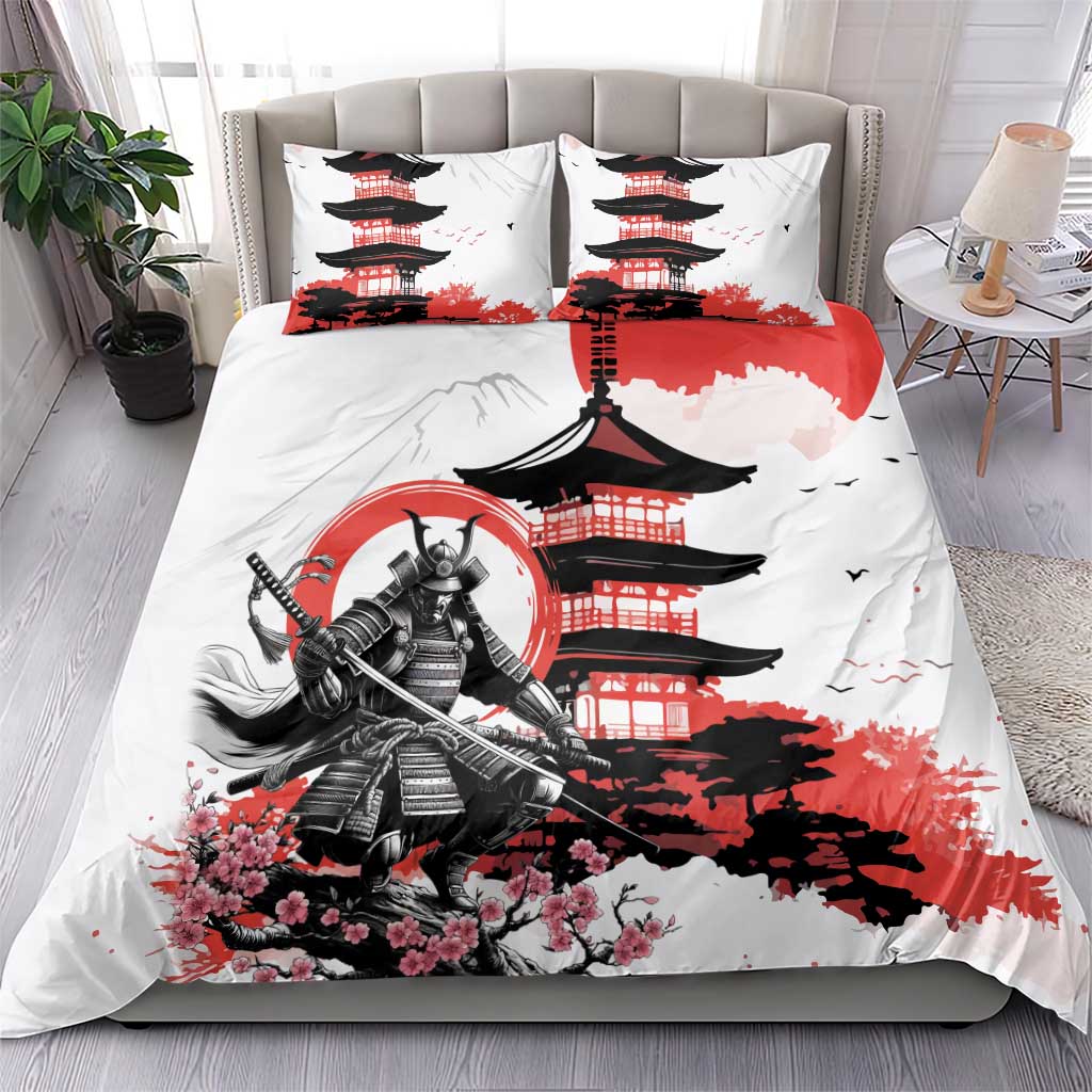 Japanese Samurai Warrior Enso Bedding Set Japan Pagoda Sakura Watercolor - Wonder Print Shop