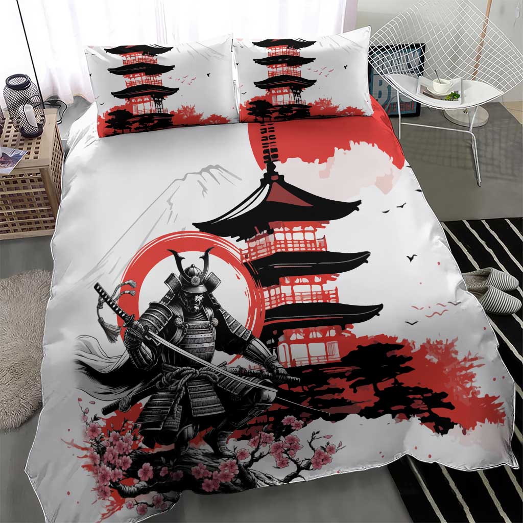 Japanese Samurai Warrior Enso Bedding Set Japan Pagoda Sakura Watercolor - Wonder Print Shop