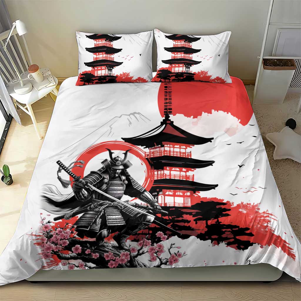 Japanese Samurai Warrior Enso Bedding Set Japan Pagoda Sakura Watercolor - Wonder Print Shop