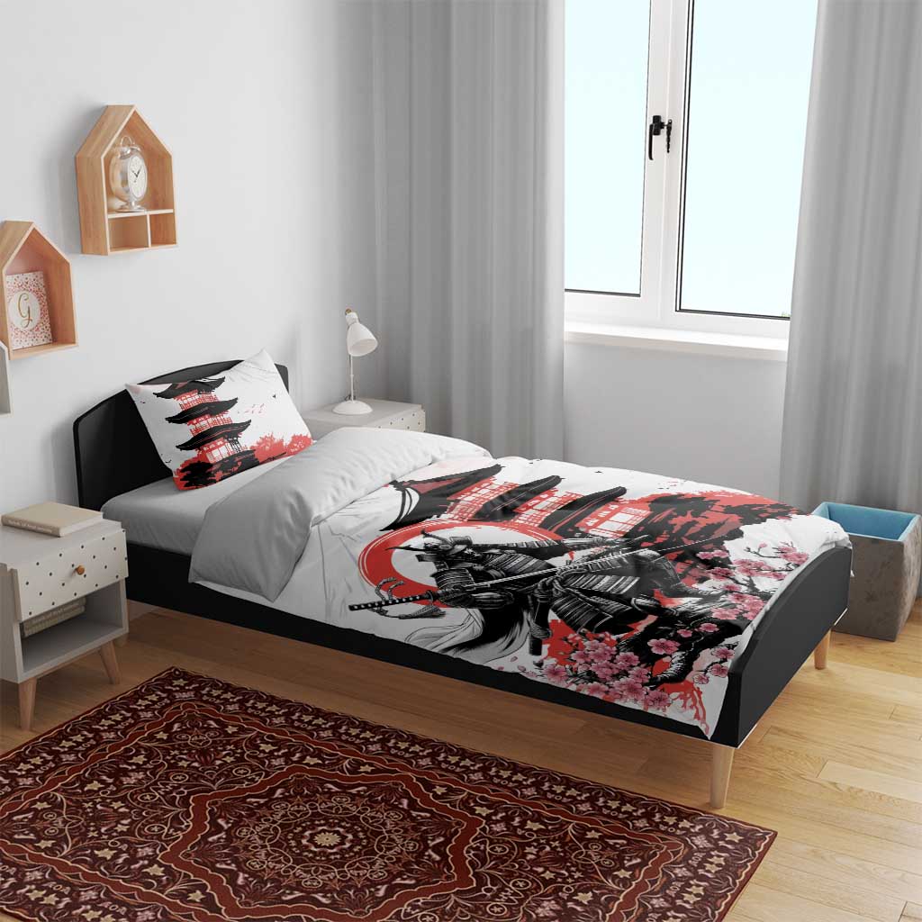 Japanese Samurai Warrior Enso Bedding Set Japan Pagoda Sakura Watercolor - Wonder Print Shop