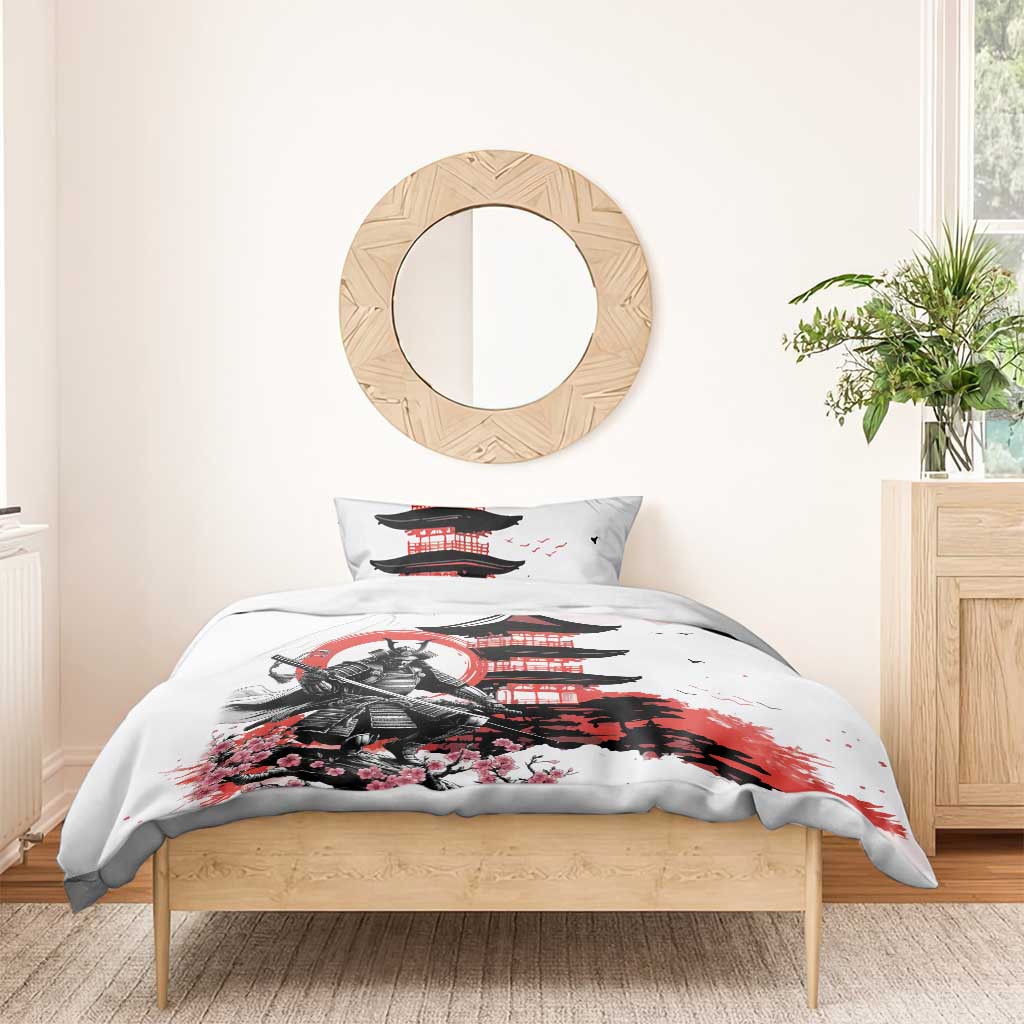 Japanese Samurai Warrior Enso Bedding Set Japan Pagoda Sakura Watercolor - Wonder Print Shop
