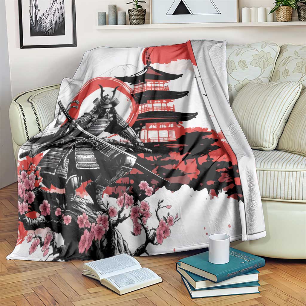 Japanese Samurai Warrior Enso Blanket Japan Pagoda Sakura Watercolor - Wonder Print Shop