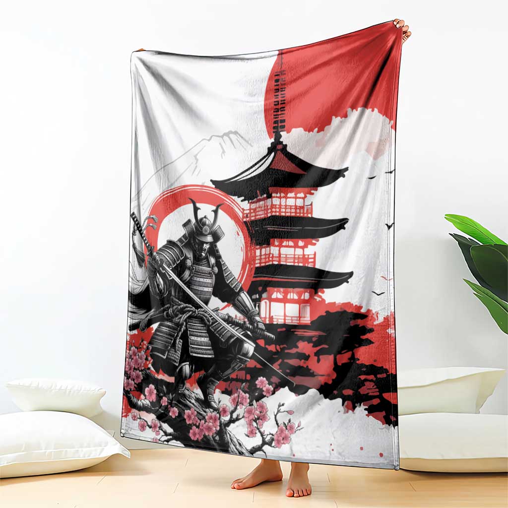 Japanese Samurai Warrior Enso Blanket Japan Pagoda Sakura Watercolor - Wonder Print Shop