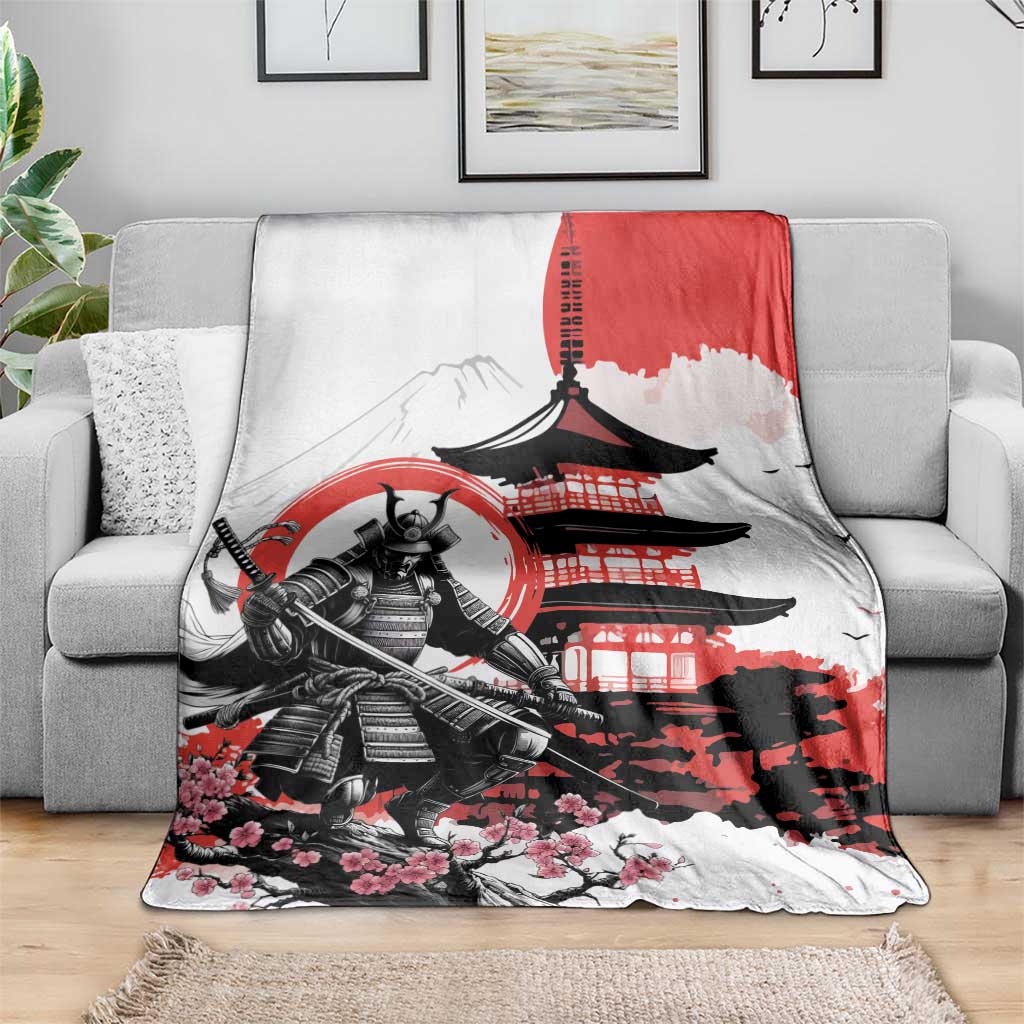 Japanese Samurai Warrior Enso Blanket Japan Pagoda Sakura Watercolor - Wonder Print Shop