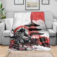 Japanese Samurai Warrior Enso Blanket Japan Pagoda Sakura Watercolor - Wonder Print Shop