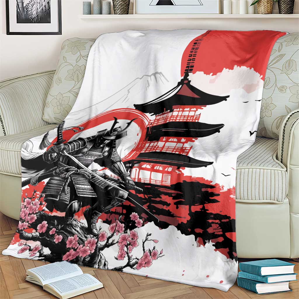 Japanese Samurai Warrior Enso Blanket Japan Pagoda Sakura Watercolor - Wonder Print Shop