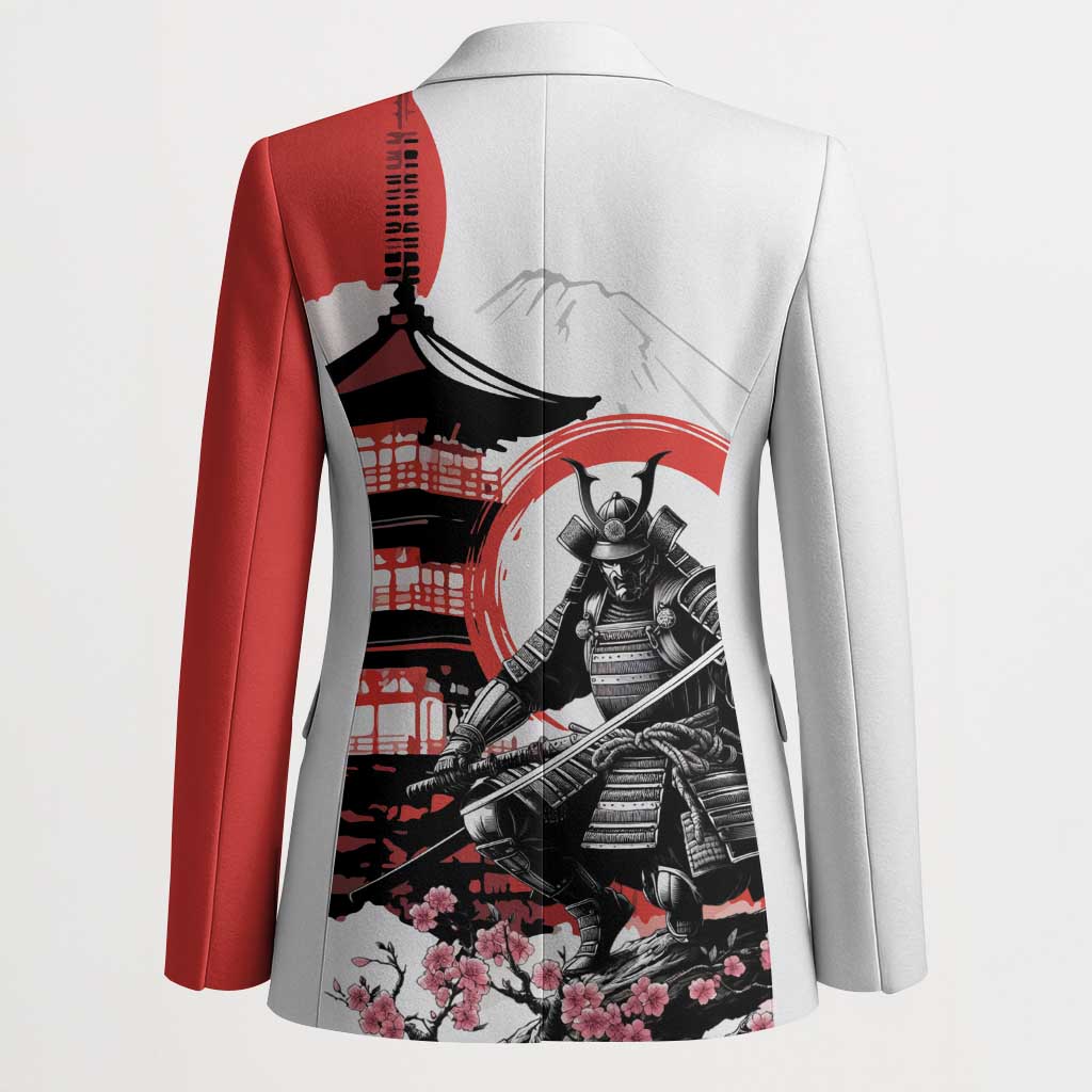 Japanese Samurai Warrior Enso Blazer Japan Pagoda Sakura Watercolor - Wonder Print Shop