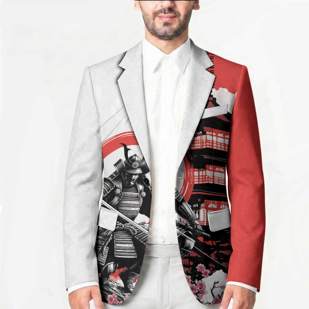 Japanese Samurai Warrior Enso Blazer Japan Pagoda Sakura Watercolor - Wonder Print Shop