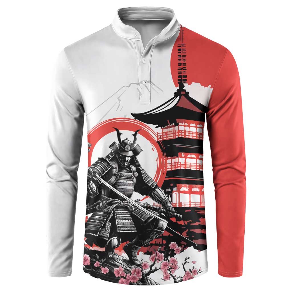 Japanese Samurai Warrior Enso Button Sweatshirt Japan Pagoda Sakura Watercolor - Wonder Print Shop
