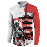 Japanese Samurai Warrior Enso Button Sweatshirt Japan Pagoda Sakura Watercolor - Wonder Print Shop