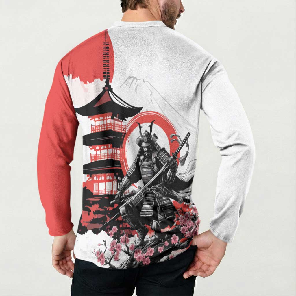 Japanese Samurai Warrior Enso Button Sweatshirt Japan Pagoda Sakura Watercolor - Wonder Print Shop