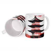 Japanese Samurai Warrior Enso Ceramic Mug Japan Pagoda Sakura Watercolor - Wonder Print Shop