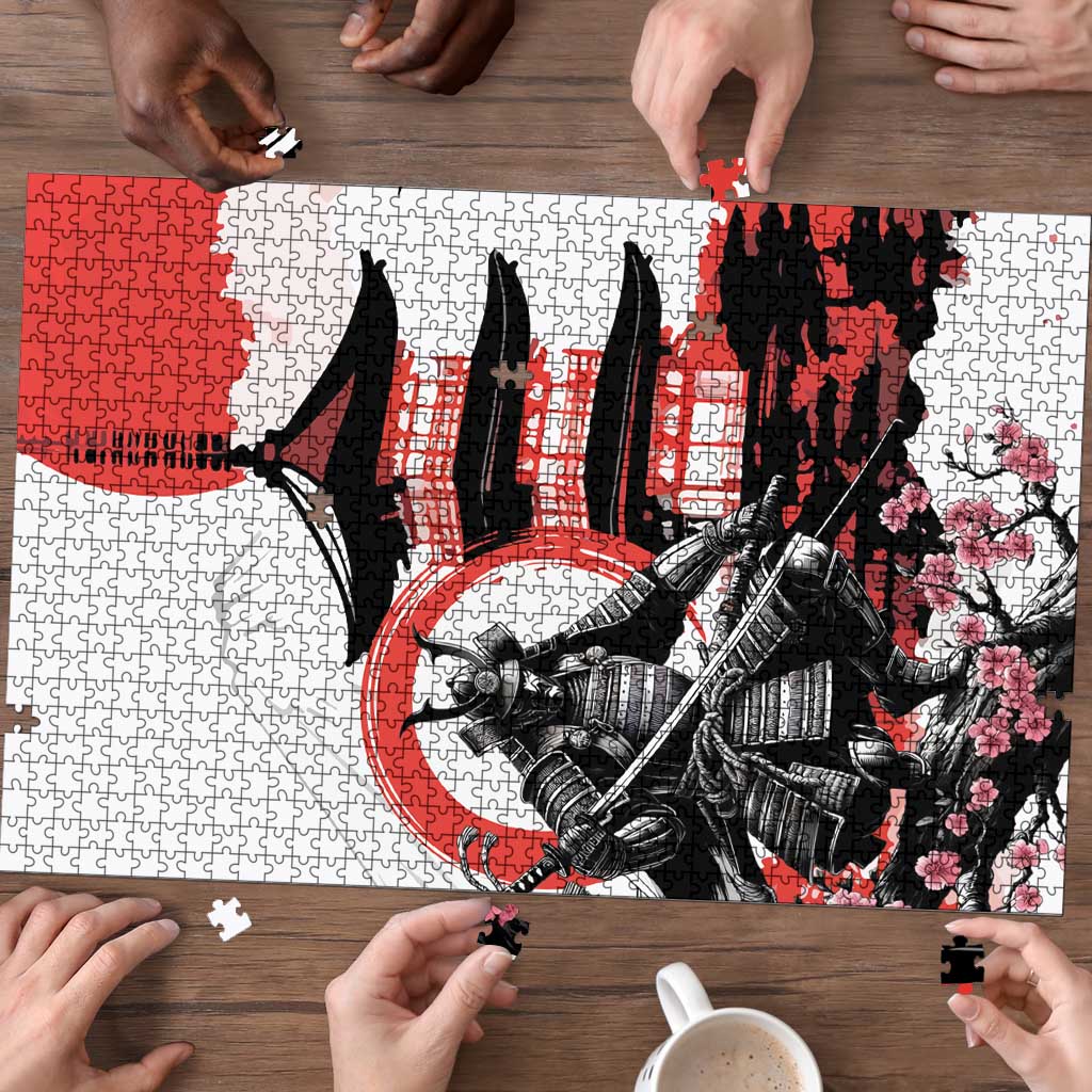 Japanese Samurai Warrior Enso Puzzle Japan Pagoda Sakura Watercolor - Wonder Print Shop