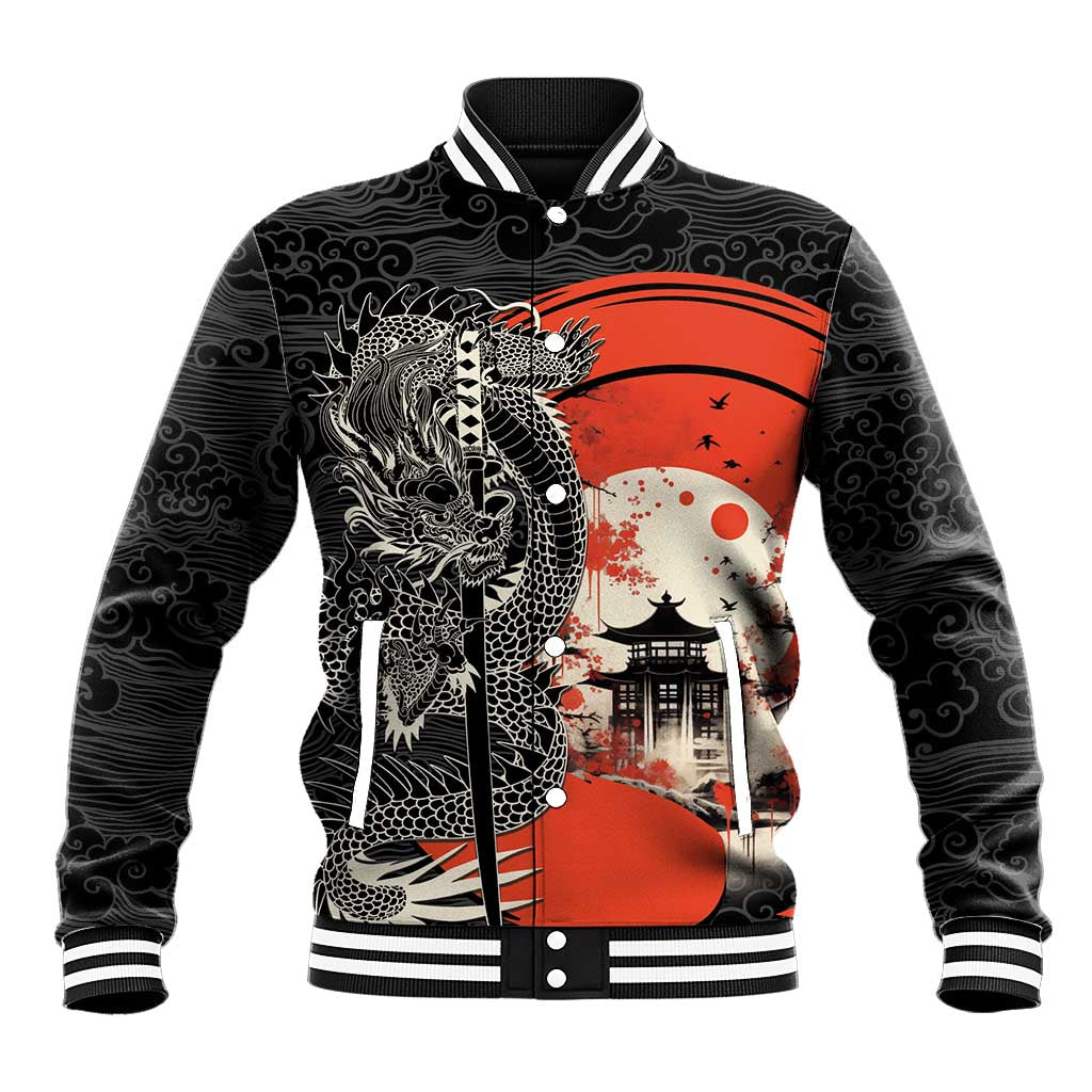 Japanese Dragon Katana Enso Baseball Jacket Japan Pagoda Seamless Cloud - Wonder Print Shop