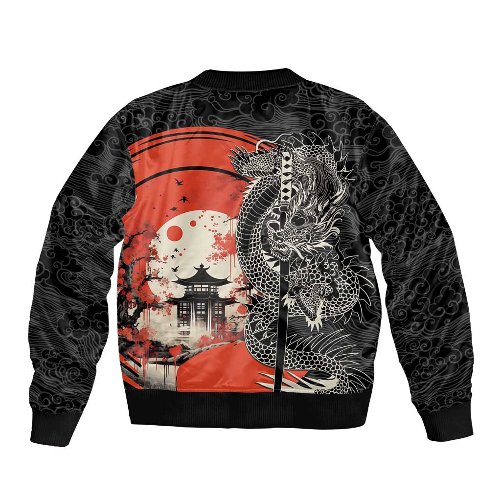 Japanese Dragon Katana Enso Bomber Jacket Japan Pagoda Seamless Cloud - Wonder Print Shop