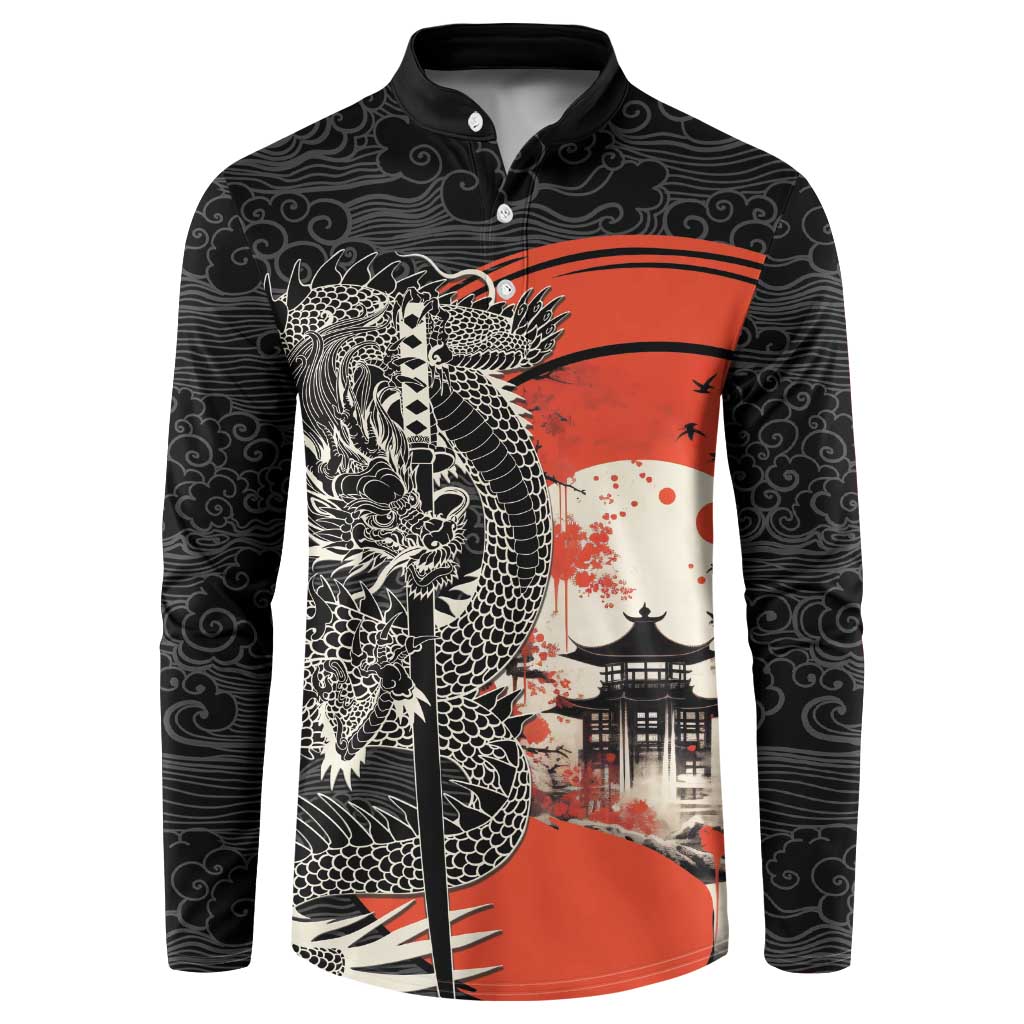 Japanese Dragon Katana Enso Button Sweatshirt Japan Pagoda Seamless Cloud - Wonder Print Shop