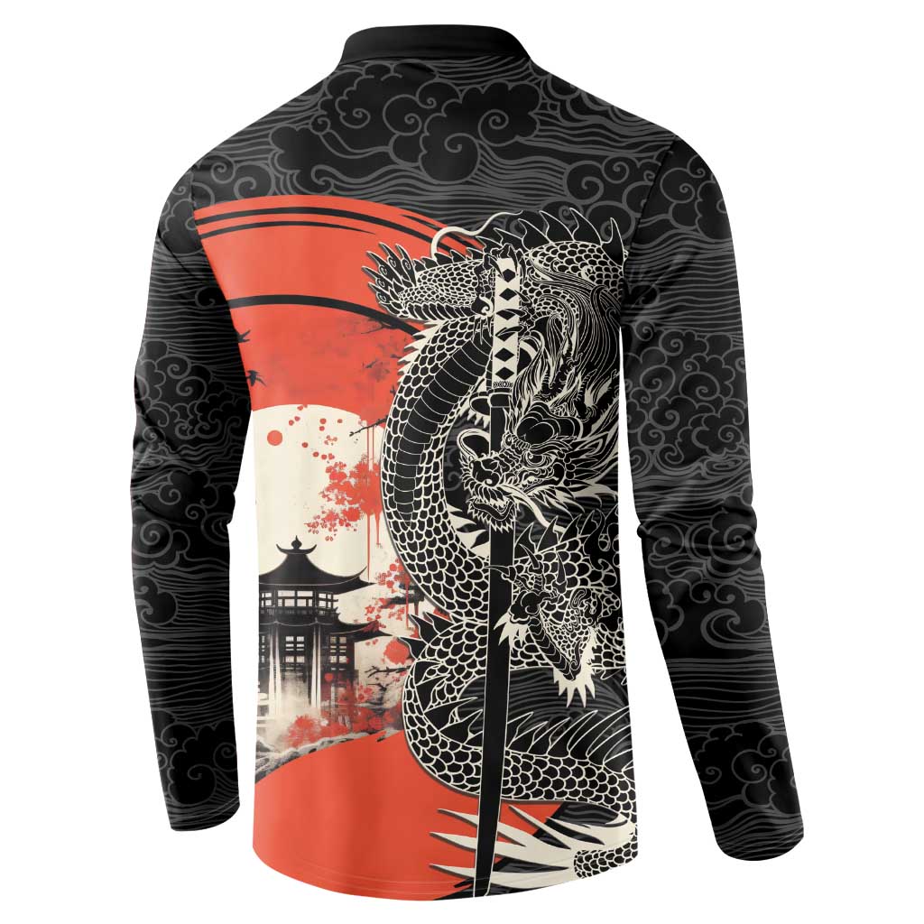 Japanese Dragon Katana Enso Button Sweatshirt Japan Pagoda Seamless Cloud - Wonder Print Shop
