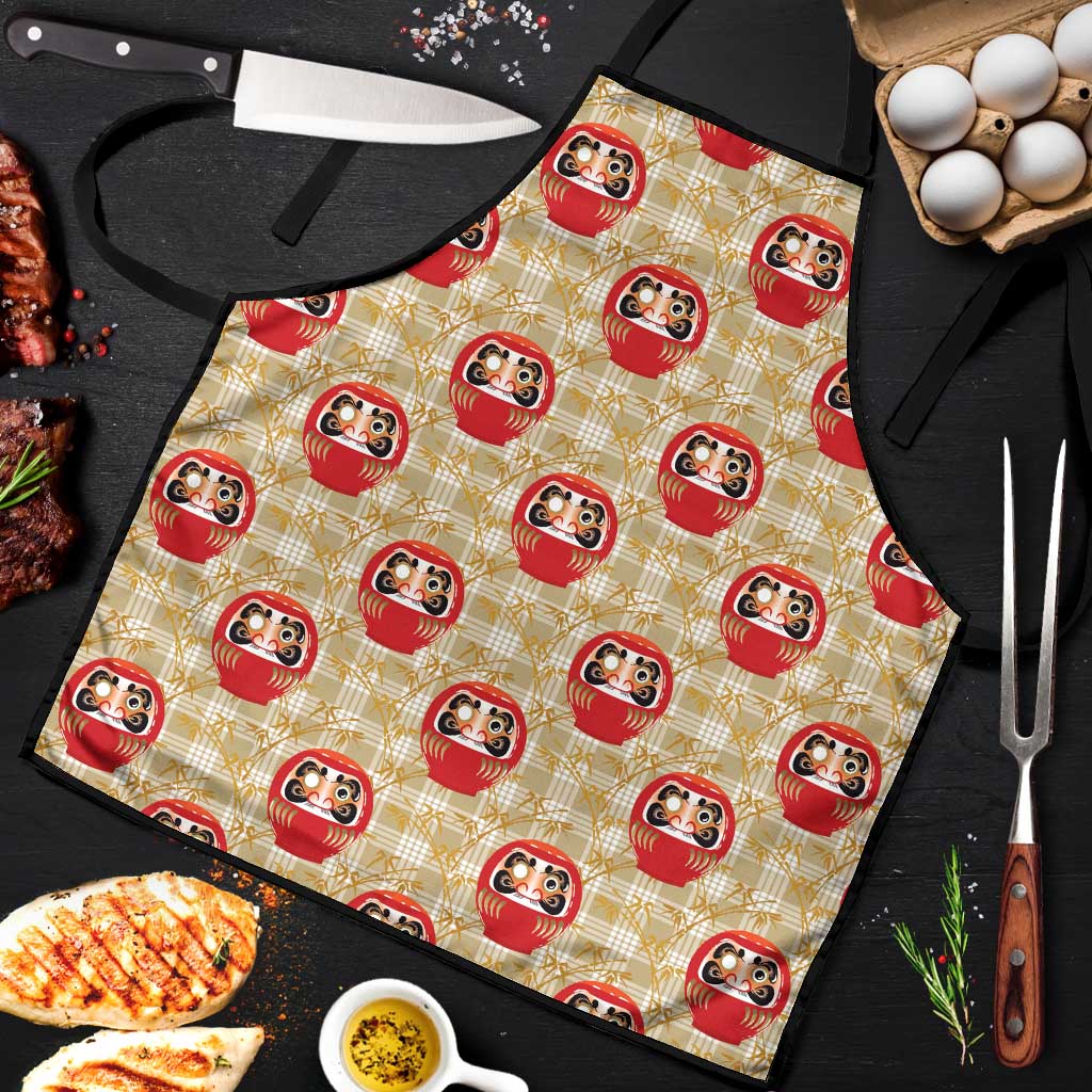 Japanese Daruma Doll Apron Palaka With Seamless Bamboo Pattern - undefined