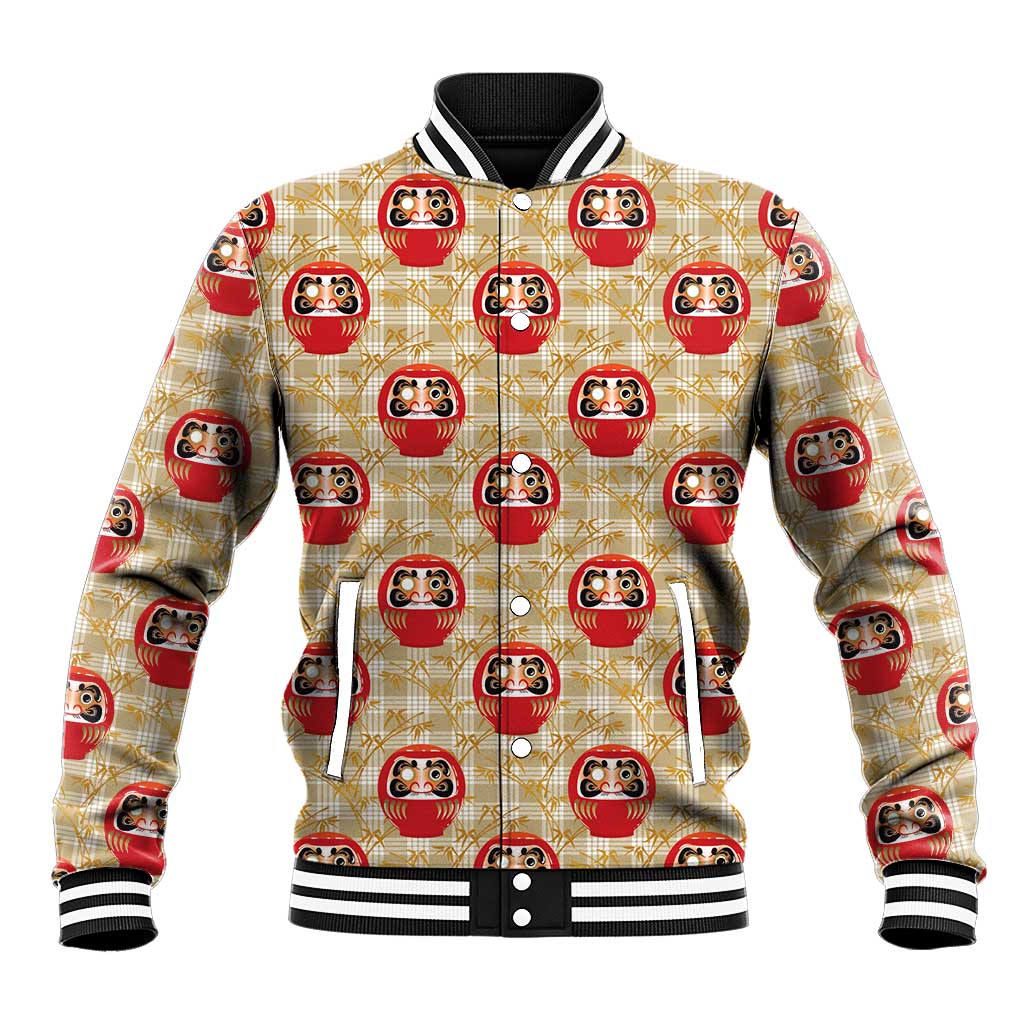 Japanese Daruma Doll Baseball Jacket Palaka With Seamless Bamboo Pattern - Wonder Print Shop