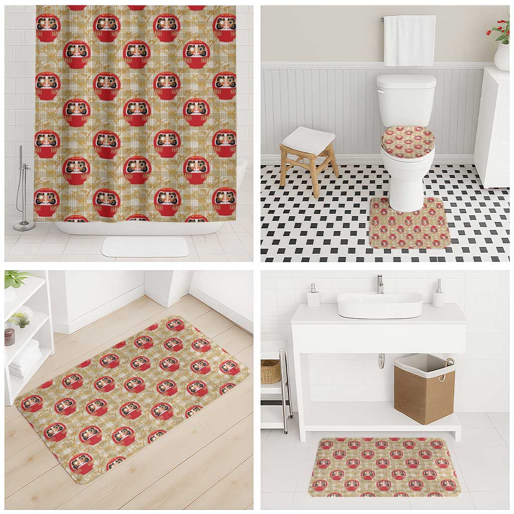Japanese Daruma Doll Bathroom Set Palaka With Seamless Bamboo Pattern - Wonder Print Shop
