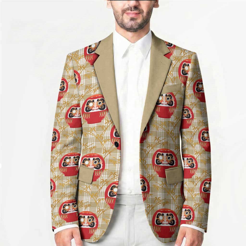 Japanese Daruma Doll Blazer Palaka With Seamless Bamboo Pattern - Wonder Print Shop